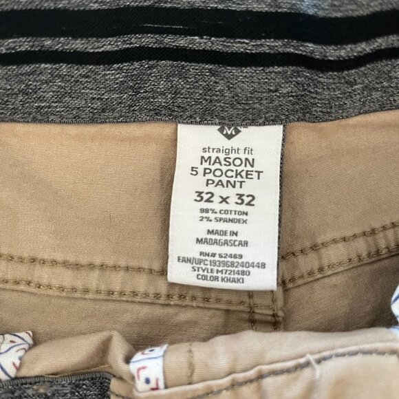 Members Mark Mason 5 Pocket Pants Mens 32x32 Khaki Straight Fit Chino - Picture 6 of 7
